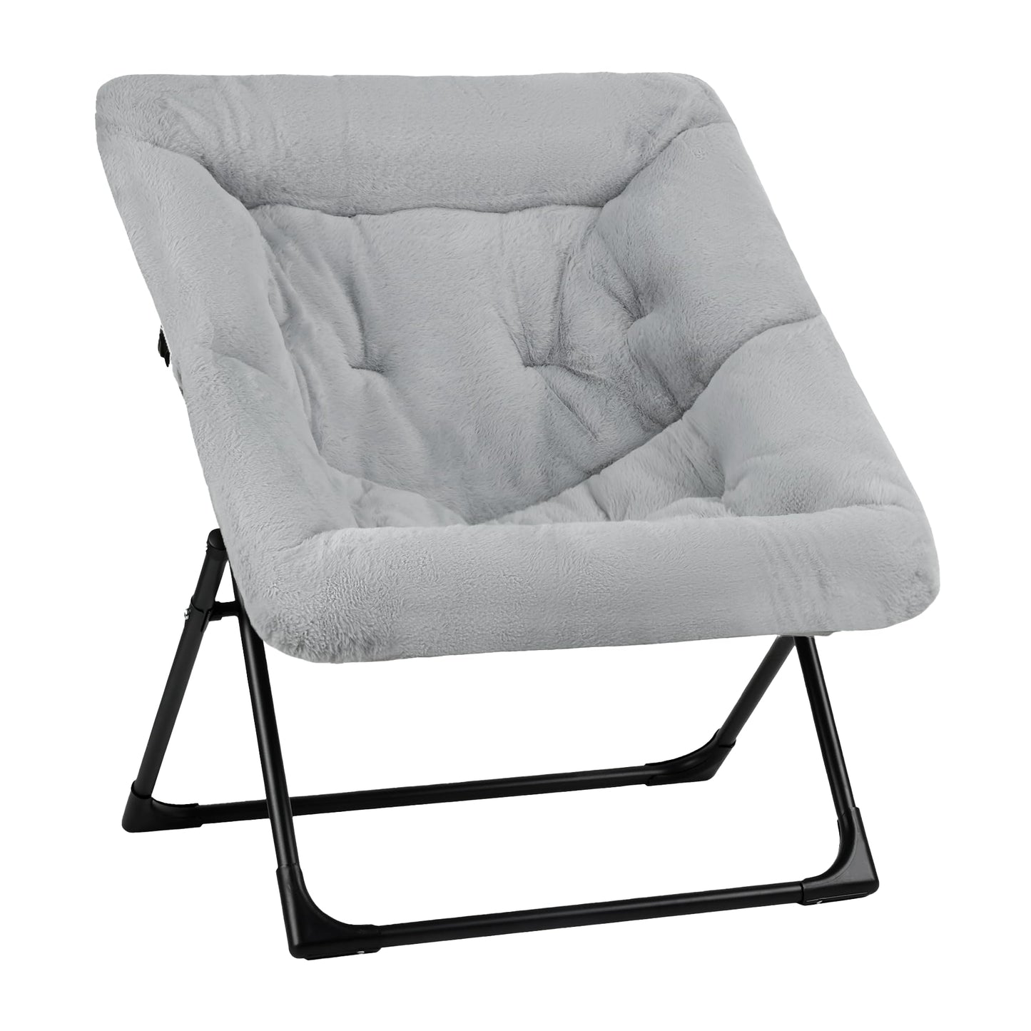 Mordchil HF Folding Saucer Chair, Comfy Faux-Fur Reading Chair, Foldable Accent Chair for Teens, Adults, Oversized Lazy Chair, Large Lounge Chair for Living Room, Bedroom, Dorm, Grey