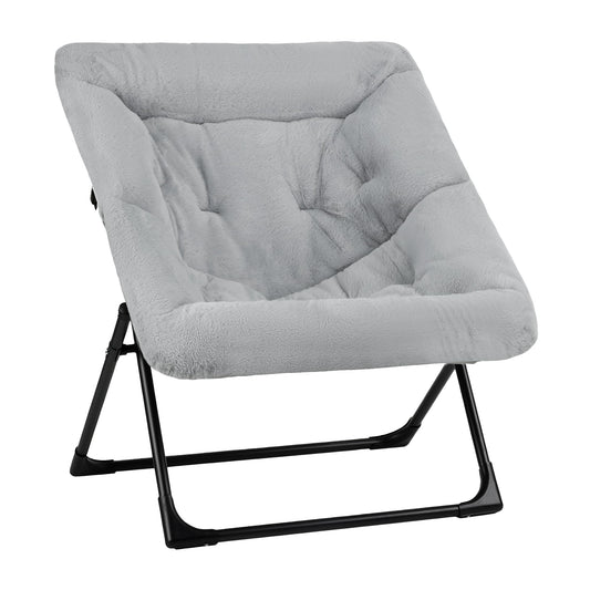 Mordchil HF Folding Saucer Chair, Comfy Faux-Fur Reading Chair, Foldable Accent Chair for Teens, Adults, Oversized Lazy Chair, Large Lounge Chair for Living Room, Bedroom, Dorm, Grey