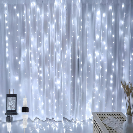 HEYFUNi Curtain Lights Plug in, 304 LED 9.8ftX9.8ft Window Light with Memory& 8 Modes, Connectable Waterproof Fairy Curtain Lights for Bedroom Backdrop Outdoor Indoor Dorm Decorations (Cool White)