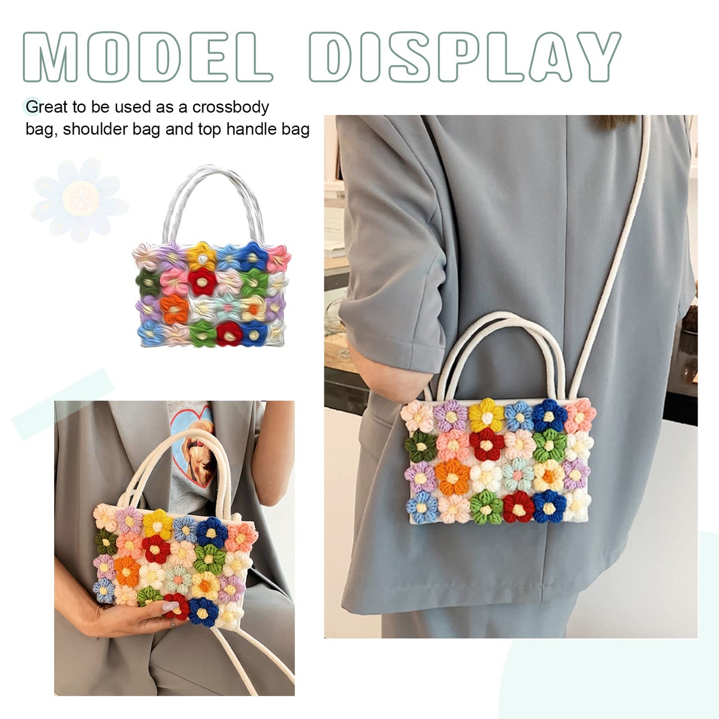 SUKUTU Women Small Flower Handwoven Crossbody Handbag Cute Multicolored Purse Bag Cotton Crochet Shoulder Bag