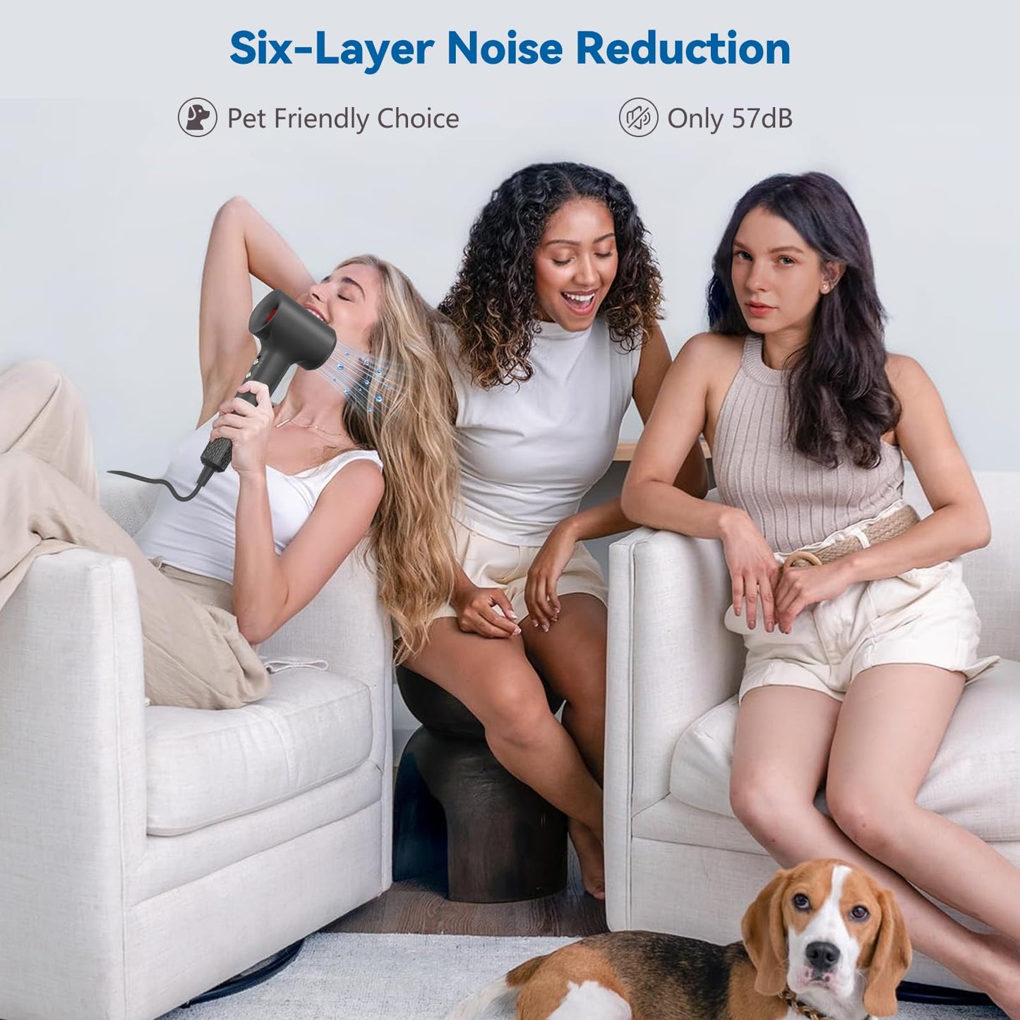 Hair Dryer, Ionic Blow Dryer, 1500W High-Speed Hairdryer with 110000 RPM Brushless Motor for Fast Drying Low Noise, 4 Temps & 2 Speeds with Magnetic Nozzle