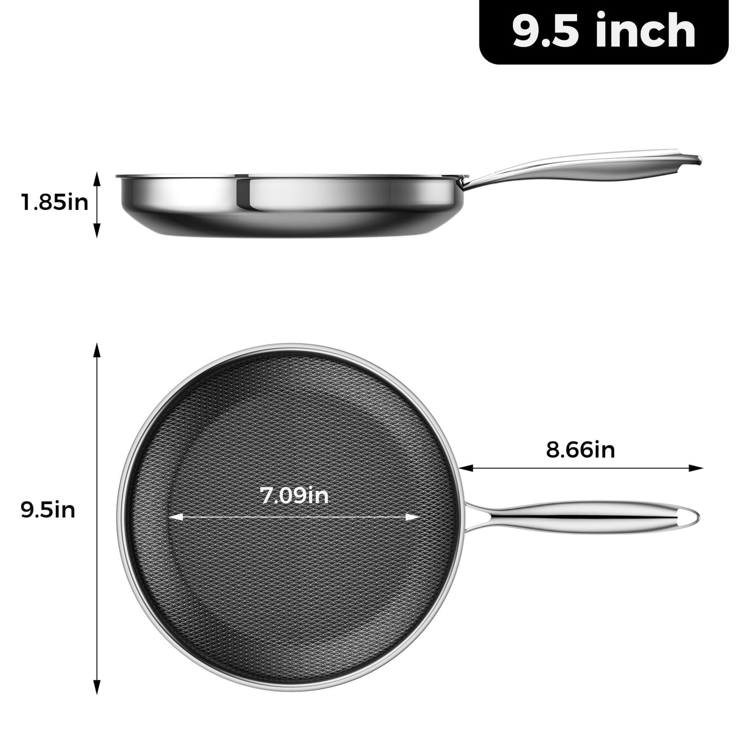 ZEROPAN Non Stick Frying Pans,Hybrid Nonstick 9.5 Inch Frying Pan,Stay-Cool Handle,Dishwasher-Friendly,Nonstick Frying Pan,Oven-Safe,Works on Induction,Ceramic and Gas Cooktops