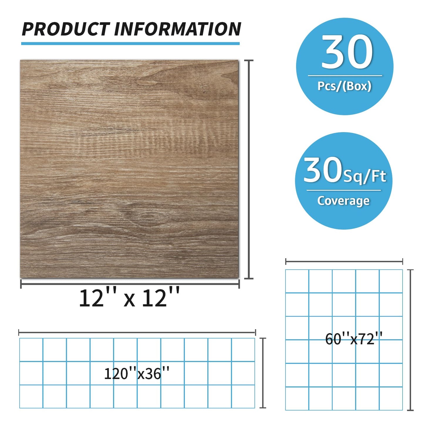 Art3d Peel and Stick Vinyl Floor Tiles 30-Pack 12 x 12 inch, Self Adhesive Waterproof Flooring Wood Planks for Kitchen, Dining Room, Bedrooms, Cover 30 Sq. Ft, Light Brown Ash