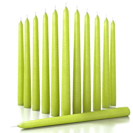 Candwax 12 inch Taper Candles Set of 12 - Dripless and Smokeless Candle Unscented - Slow Burning Candle Sticks Are Perfect As Thanksgiving Taper Candles - Olive