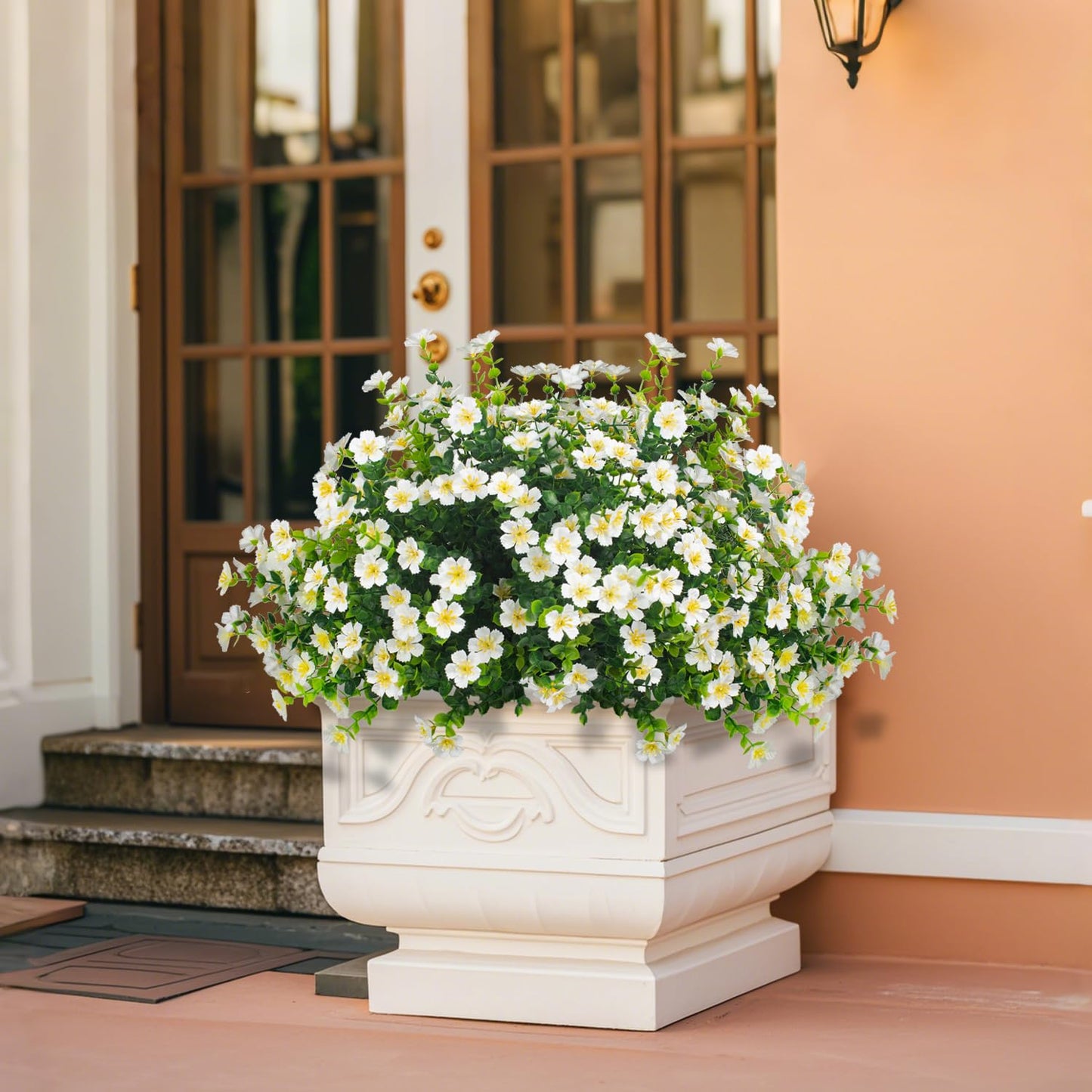 Grunyia Outdoor Artificial Flowers UV Resistant & Fade Proof, 12 Pack Realistic Fake Flowers for Garden, Patio, Lawn Decor - Weatherproof Plastic Plants (White)