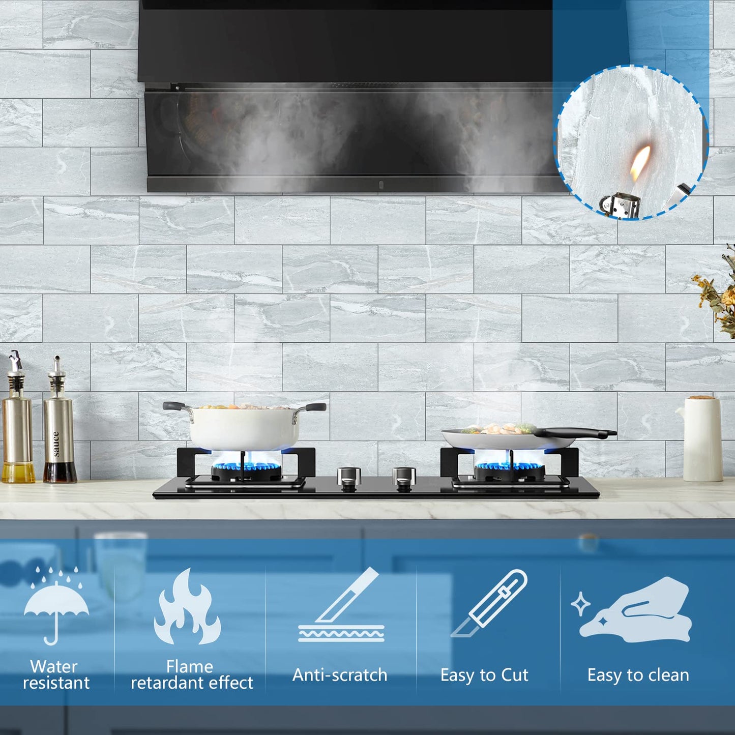 Midcard 98 Pieces Peel and Stick Backsplash SPC Wall Tile, for Kitchen and Bathroom