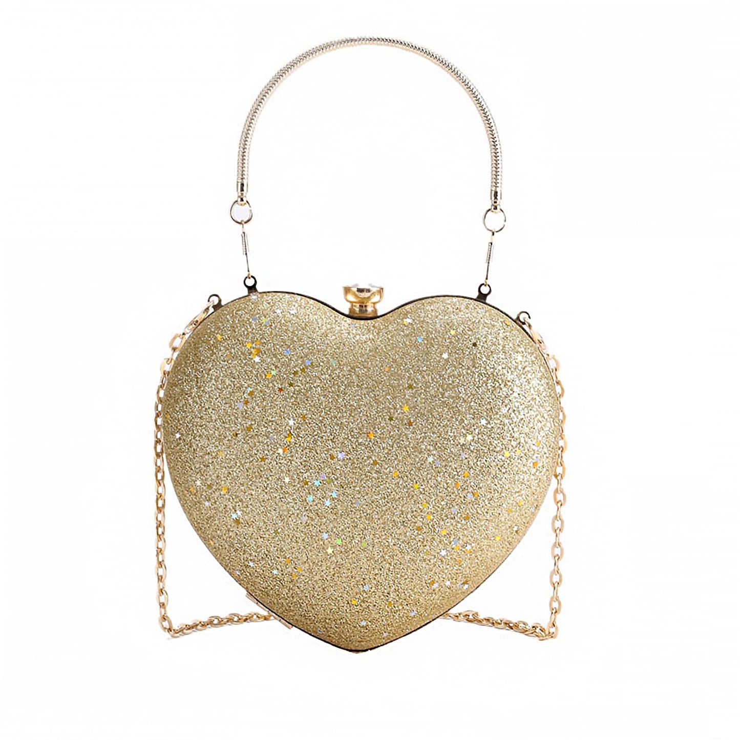 pfoosnd Sparkly Clutch Purses for Women Formal Clutch, Heart Shape Evening Bag, Purse Handbag for Wedding Cocktail Party (Gold)