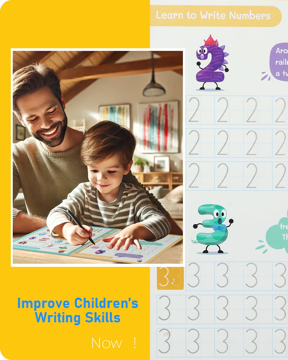 5 Pack Large Magic Workbook Grooved Handwriting Practice Books with Pens - Reusable Copybook Set to Improve Writing Skills - Ideal for Preschool Kindergarten Children Ages 3-8