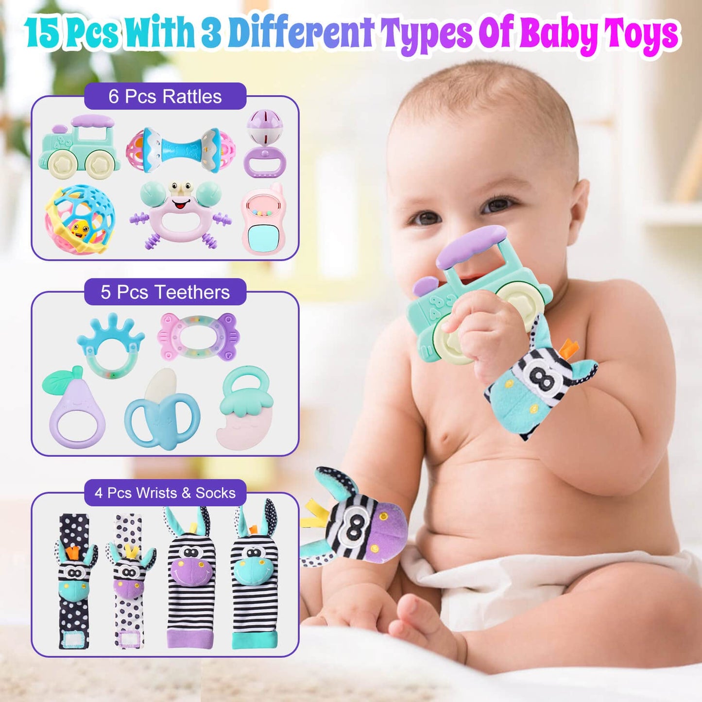Baby Rattles 0-6 Months: Baby Toys Rattles for Babies 6-12 Months Infant Toys 0-3 Months Newborn Toys Teething Toys 3-6 Months - Baby Rattle Socks Baby Gifts for Boy Girl