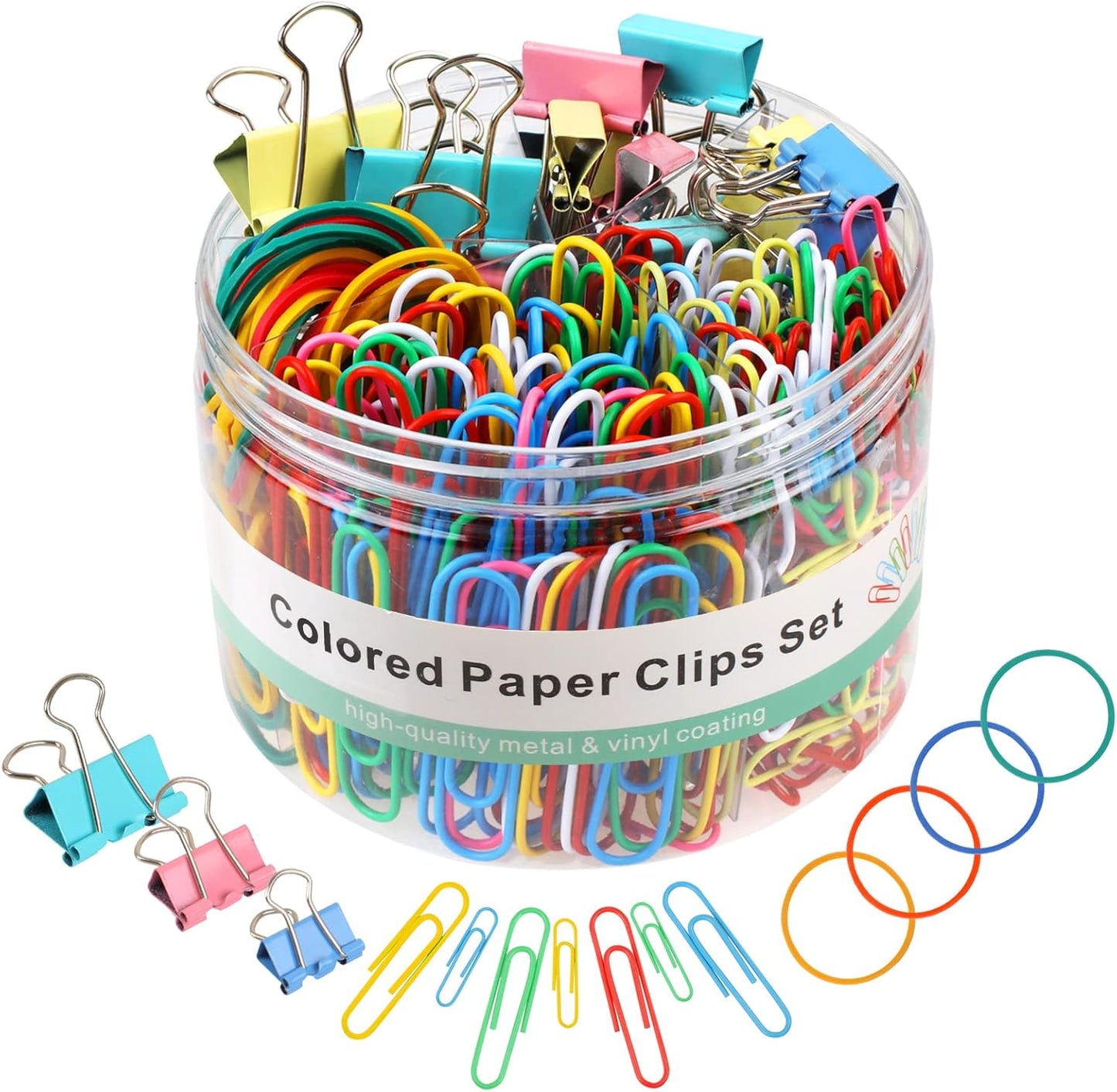 300 Pcs Binder Clips, Rubber Bands, Office Set, Paper Clips, School & Teacher Supplies for Office Desk Essentials (Assorted Sizes)