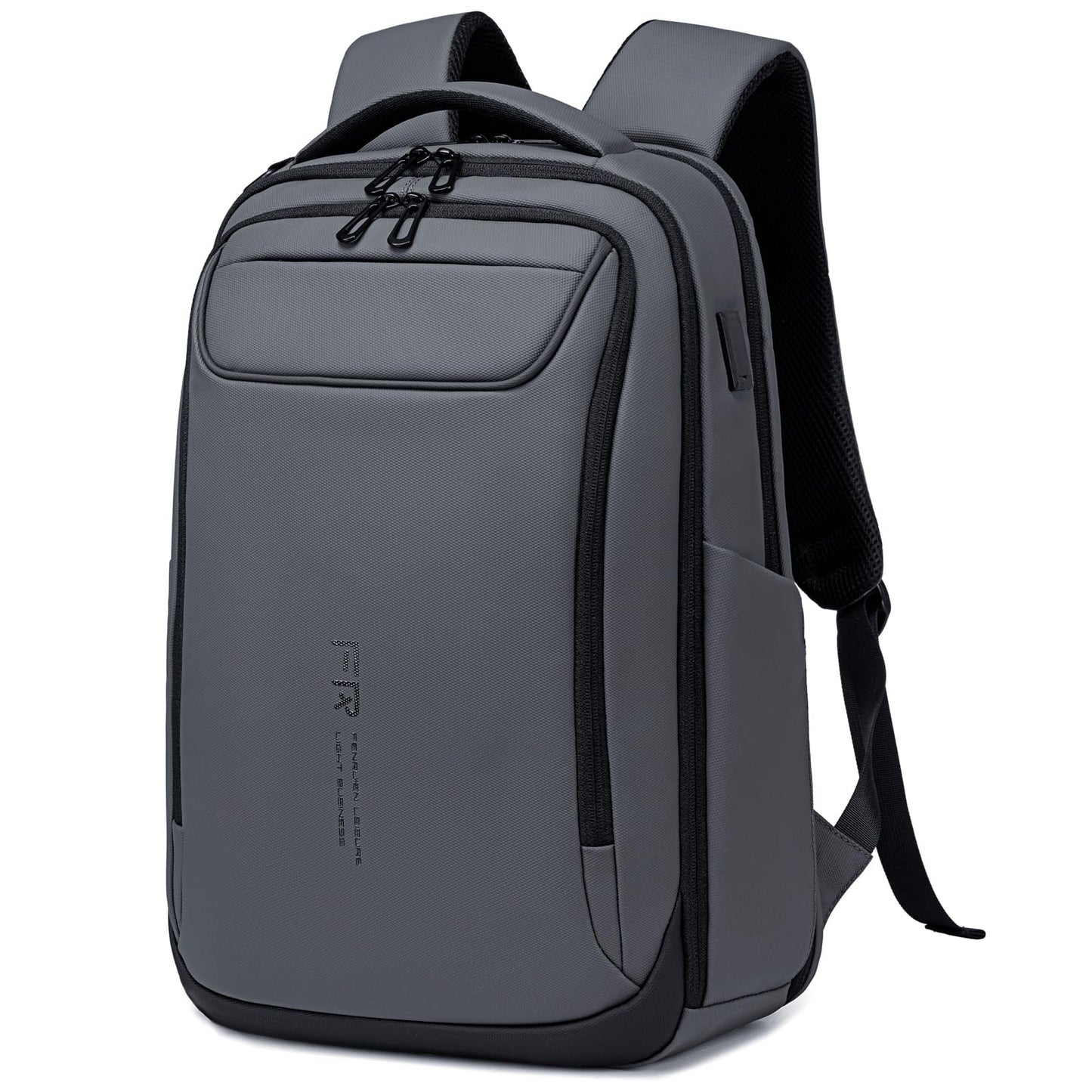 FENRUIEN Work Backpack for Men,Water Resistant Smart Backpack with USB Charging Port,Grey Laptop Bag 15.6 Inch
