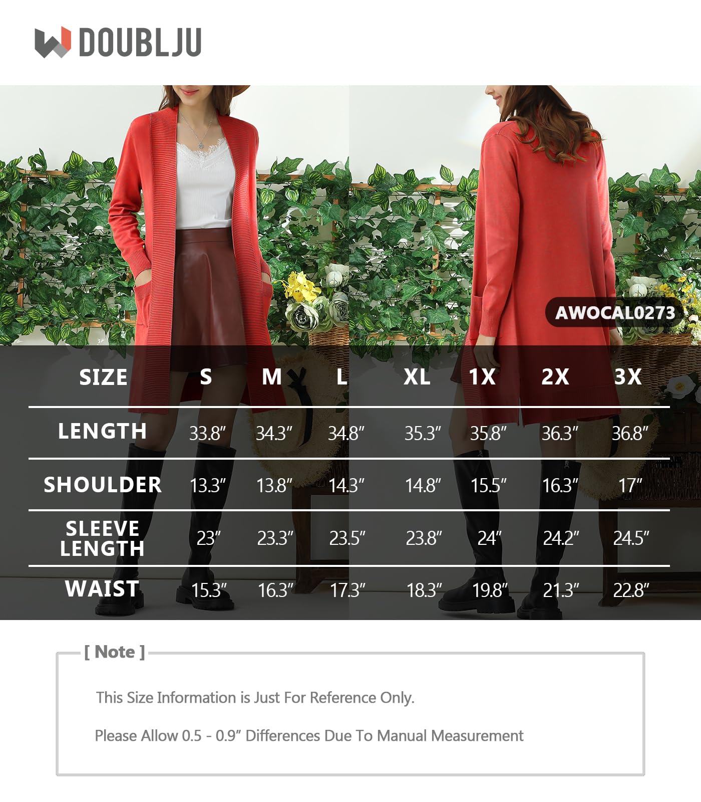 JJ Perfection Womens Casual Long Knit Cardigan Long Sleeve with Pockets Lightweight Open Front Sweater Jacket with Plus Size