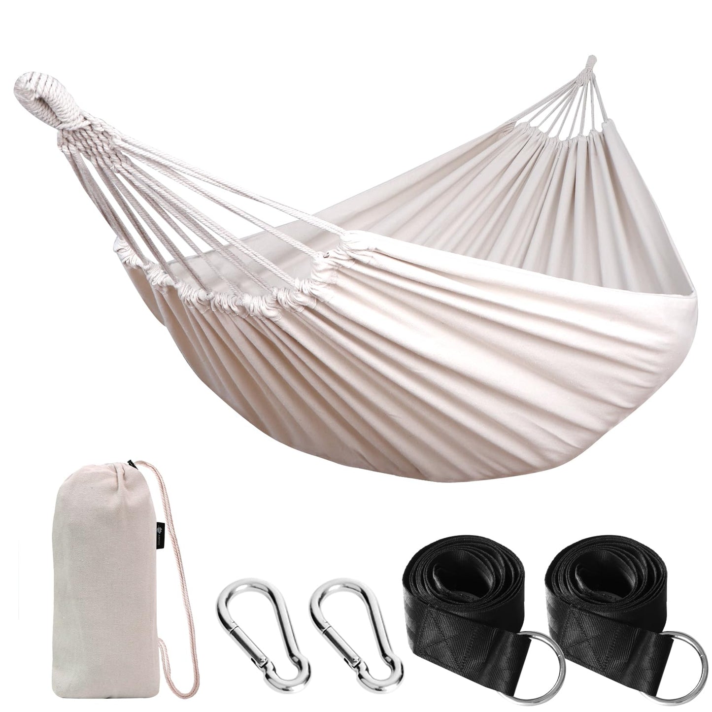 ANYOO Cotton Hammock Portable Camping Hammocks for Hanging Sturdy Garden Comfortable Fabric Hammock with Tree Straps Up to 660lbs with Travel Bag for Camping Outdoor/Indoor Patio Backyard