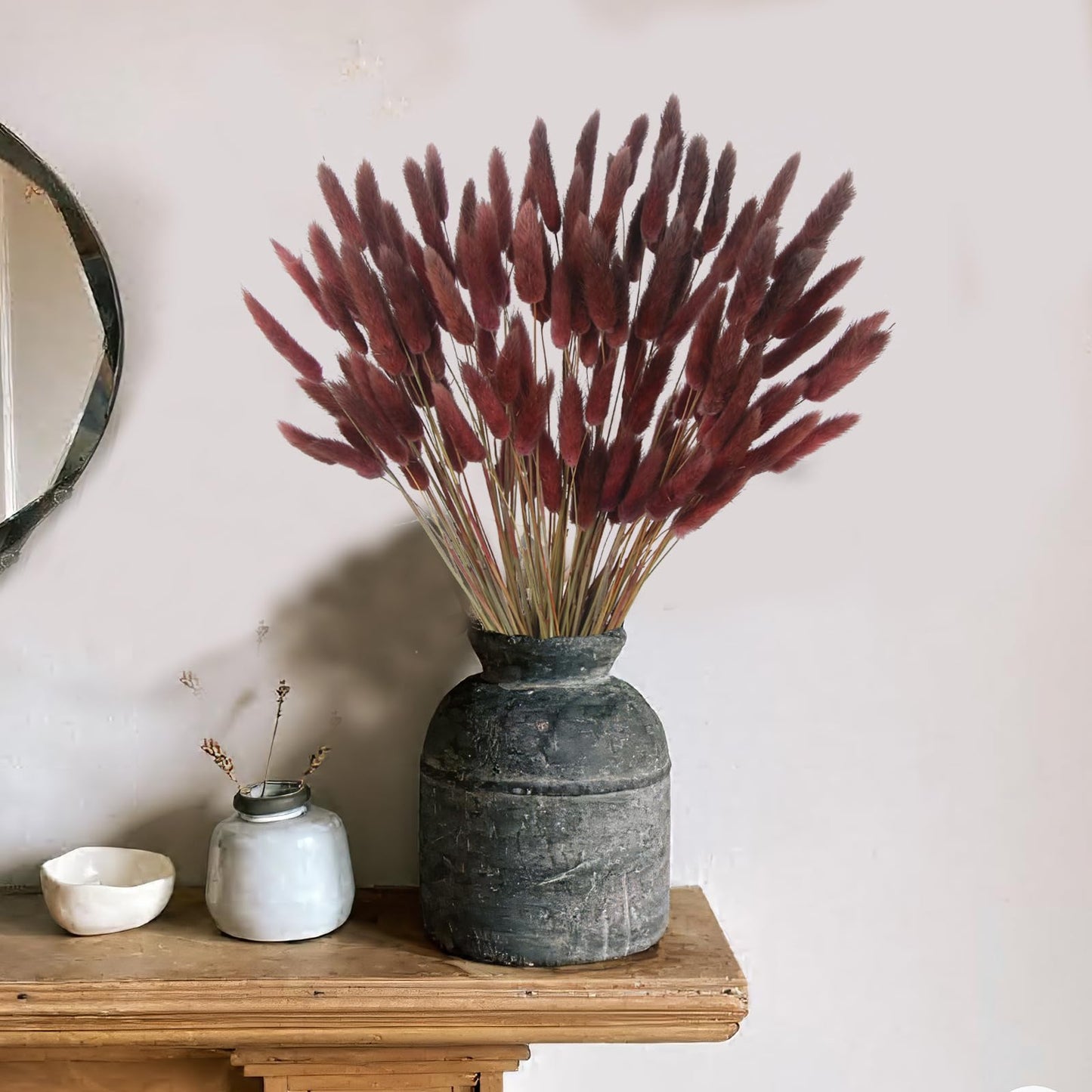 CITYES 120 Pcs Dried Bunny Tails Flower Lagurus Ovatus Natural Dried Flowers Rabbit Tail Grass Dried Pampas Grass Floral Arrangement for Boho Decor Wedding Home DIY Farmhouse Table Dark Brown