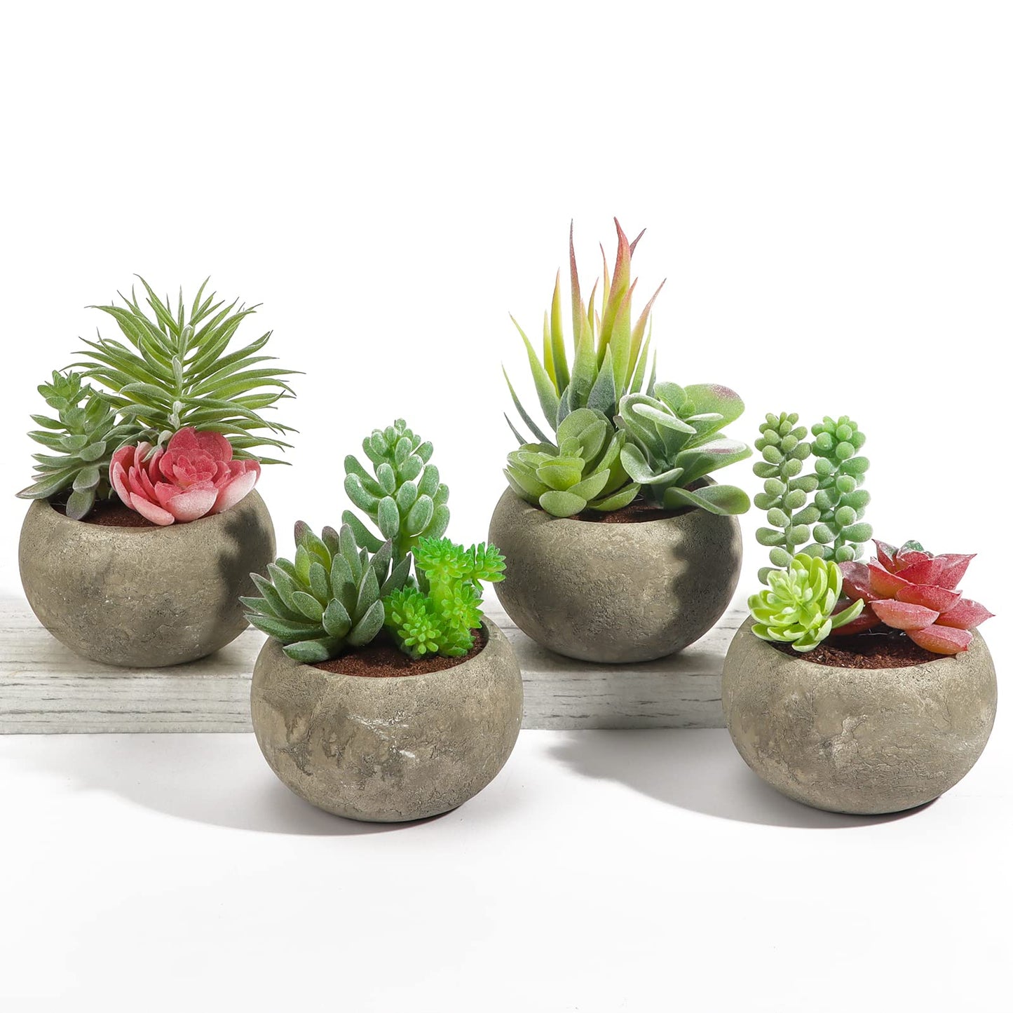Succulents Plants Artificial 4 Pack, Mini Fake Succulents in Pots, Assorted Small Faux Succulent Decorative for Living Room Home Office Decor