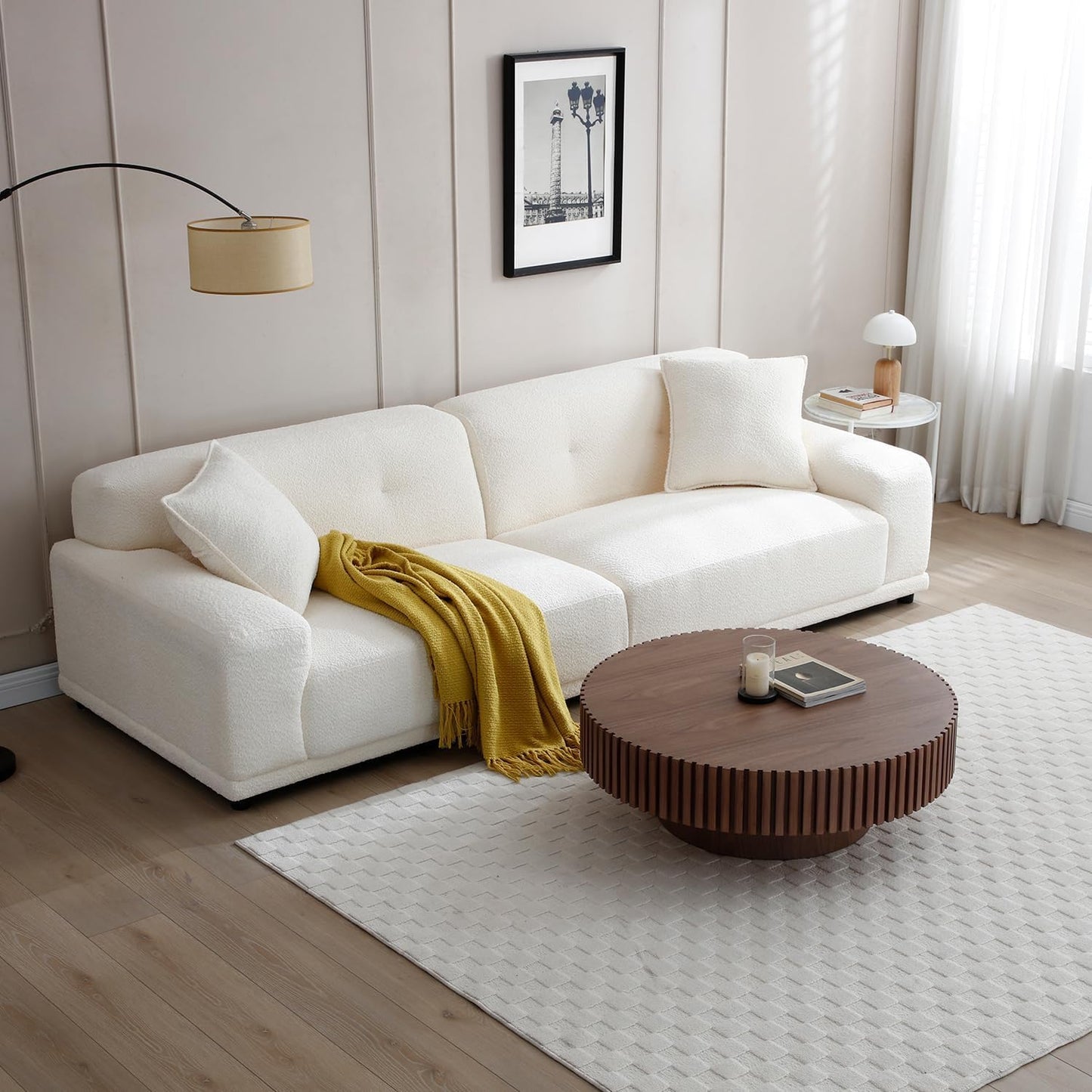 JURMALYN Walnut Round Coffee Table for Living Room Contemporary Circle Wood Coffee Table with Pedestal, Easy Assembly ø31.49'',