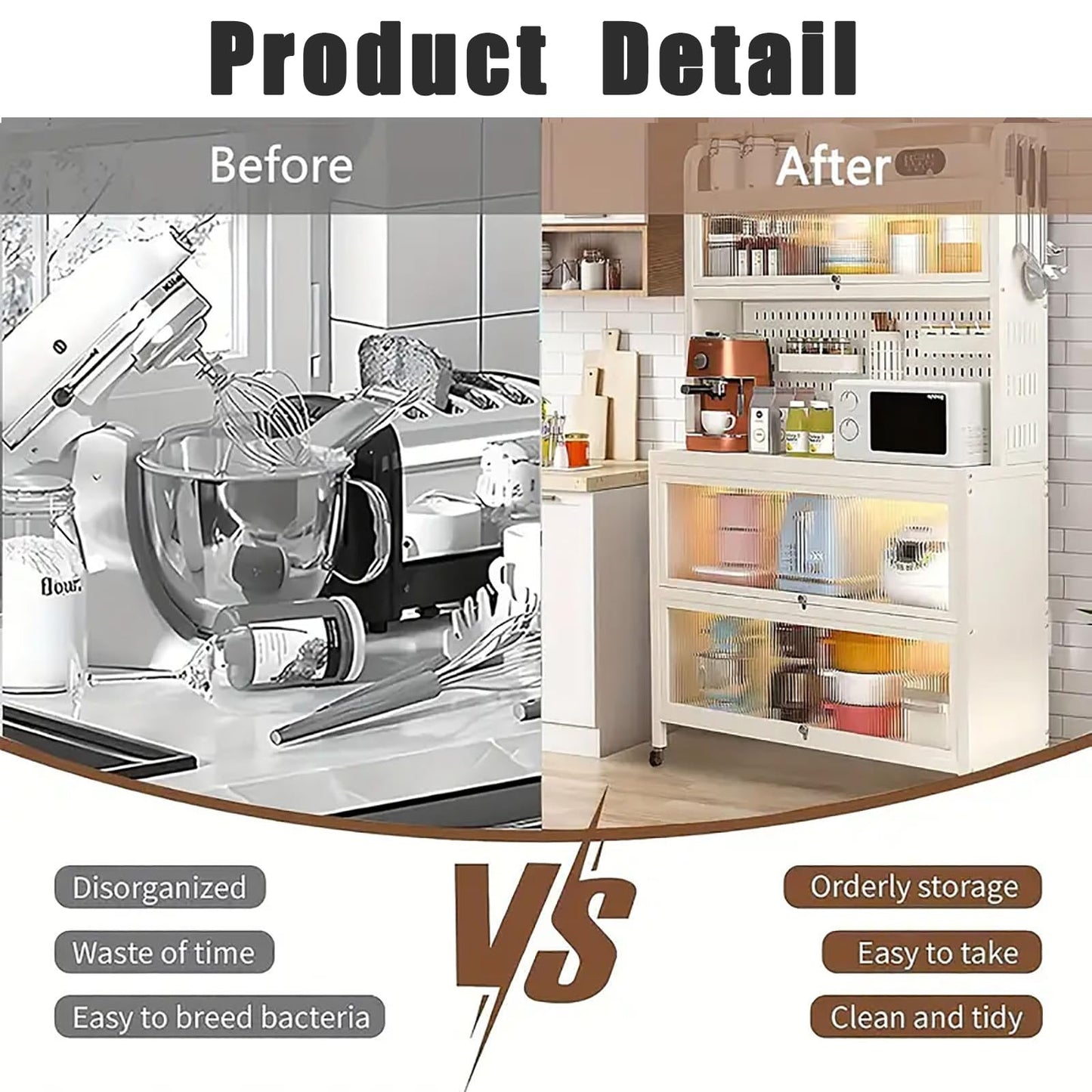 Voclym Bakers Rack with Wheels, 5-Tier Coffee Bar with Wheels, Microwave Stand with Storage, Kitchen Shelves for Kitchen Pantry, Storage Room, White