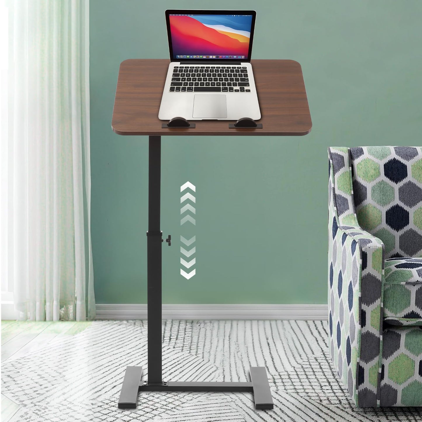 NTNOEA Bedroom C Shaped Side Table, Overbed Table with Wheels Adjustable Height - End Table Living Room Side Table for Laptop, Snack Trays for Eating Coffee Tables for Sofa/Bed/Bathtub (Walnut)