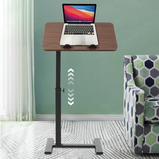 NTNOEA Bedroom C Shaped Side Table, Overbed Table with Wheels Adjustable Height - End Table Living Room Side Table for Laptop, Snack Trays for Eating Coffee Tables for Sofa/Bed/Bathtub (Walnut)