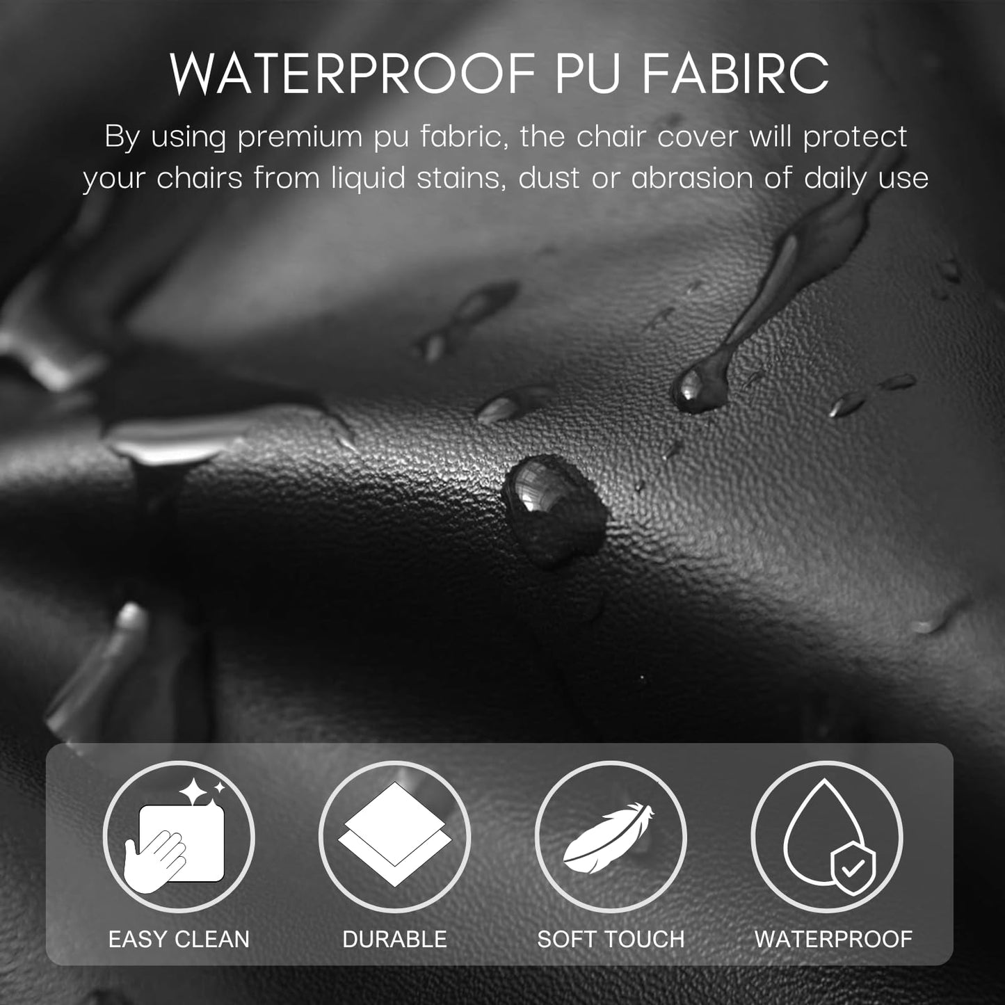 SearchI Waterproof PU Leather Seat Covers for Dining Chairs, 6 Pack Stretch Dining Room Chair Seat Covers, Kitchen Chair Seat Covers Protectors (Black)