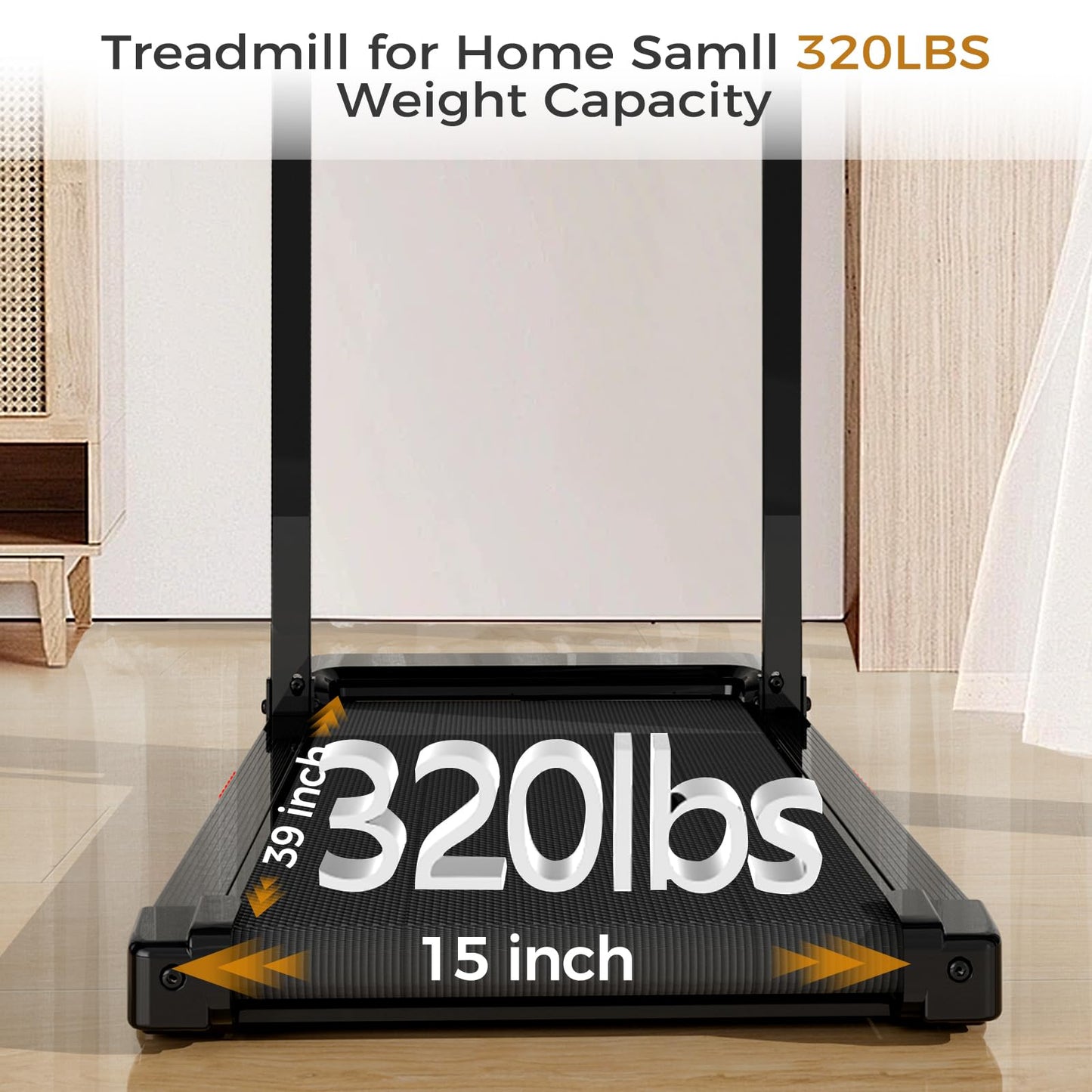 Portable Treadmills for Home, Electric Walking Pad Treadmill with 12 Preset Programs, 3.0HP Treadmill with Handle for Small Home, Waking Pad,Compact Running Treadmills with 320LBS Capacity(Black)
