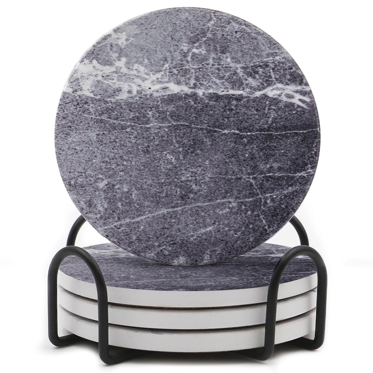 LIFVER Coasters Set of 6, Coasters for Drinks Absorbent Stone with Holder, Black Marble Style Ceramic Drink Coaster for Tabletop Protection, Coffee Table Decor Ideal for Home Decor House Warming Gifts