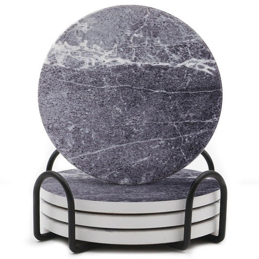 LIFVER Coasters Set of 6, Coasters for Drinks Absorbent Stone with Holder, Black Marble Style Ceramic Drink Coaster for Tabletop Protection, Coffee Table Decor Ideal for Home Decor House Warming Gifts