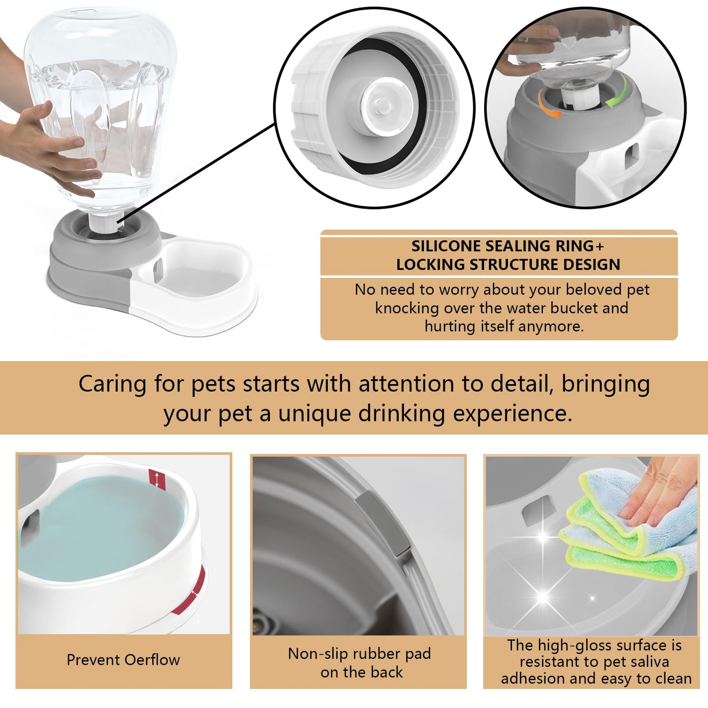 6L Automatic Dog Water Bowl Dispenser - Staltwo Pet Water Dispenser, Large Capacity Water Feeder for Cats and Dogs, BPA-Free, 6-Liter Grey