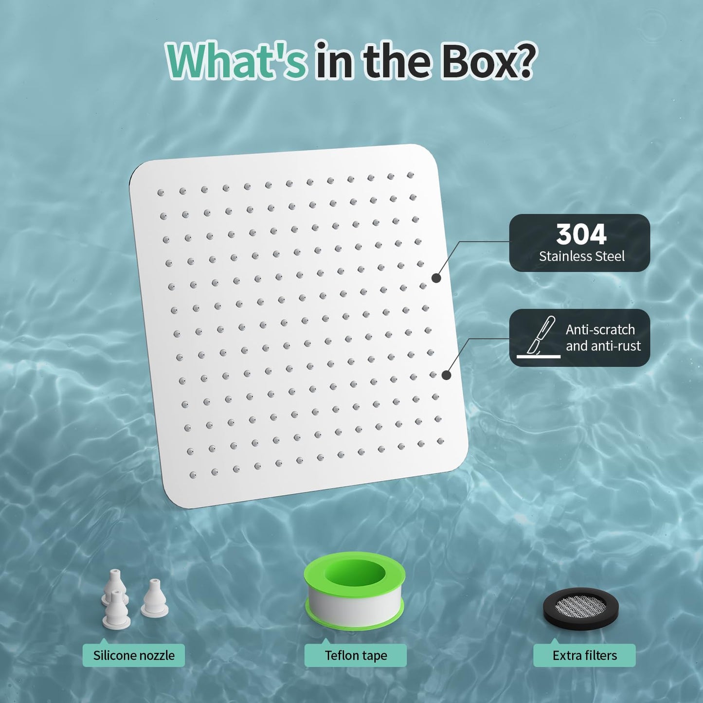 SR SUN RISE Luxury 12 Inch Large Square Stainless Steel Shower Head High Pressure Rainfall Showerhead Ultra Thin Water Saving Polished Chrome