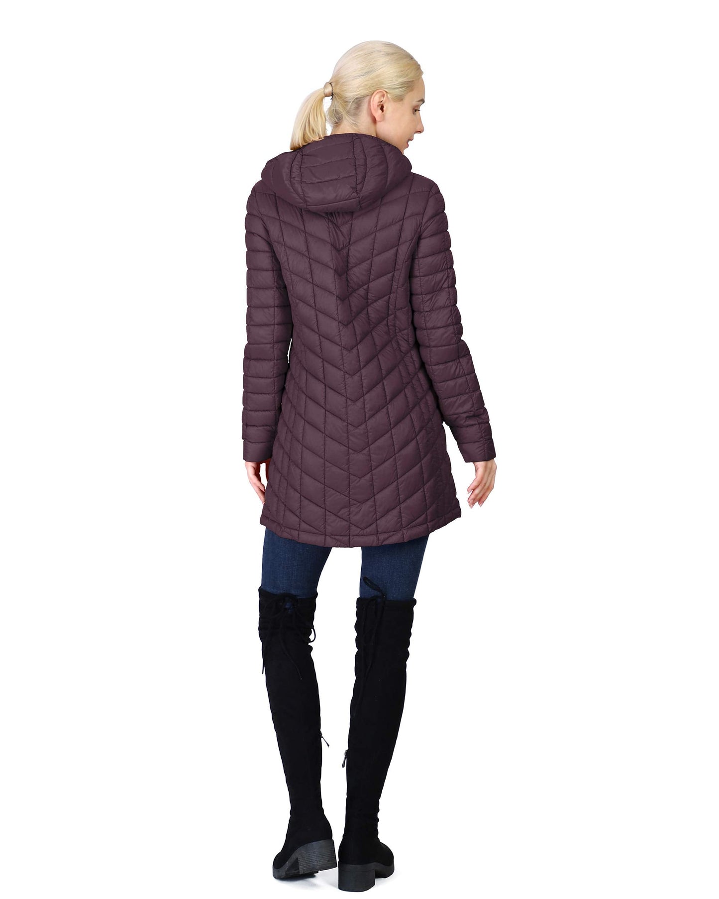 Outdoor Ventures Women's Maryan Hooded Ultra Lightweight Warm Thermolite Long Puffer Coat