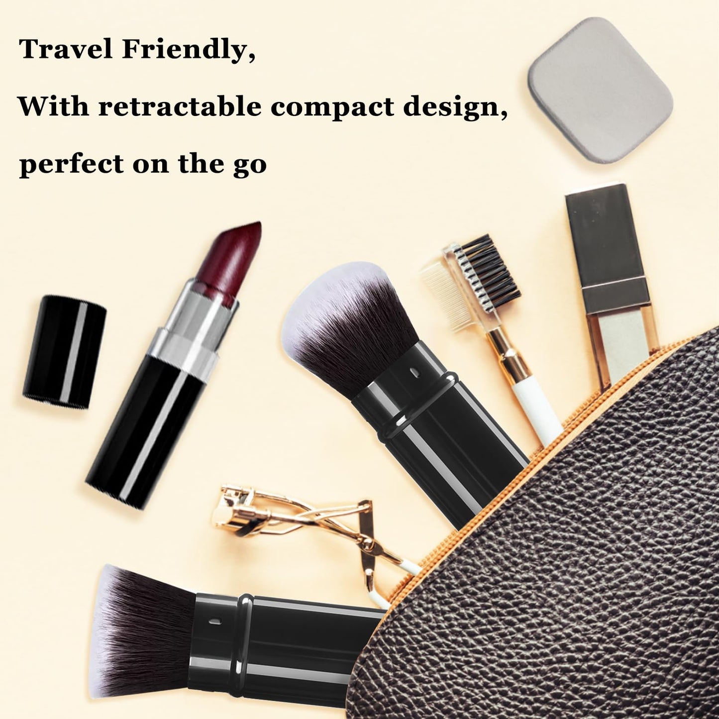 Keriloo Retractable Makeup Brush 2 Pack, Travel Kabuki Powder Foundation Makeup Brush Face Blush Brushes for Blending Liquid, Blush, Bronzer, Buffing, Sunscreen,Flawless Cosmetics