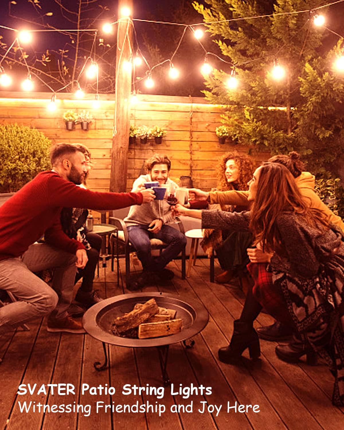 Svater Outdoor String Lights LED 25 FT, Patio Globe Lights with 13 Plastic G40 Bulbs, Waterproof Dimmable Outside Hanging Light for Backyard Bistro Cafe Porch Party Decor, 2700K Warm White