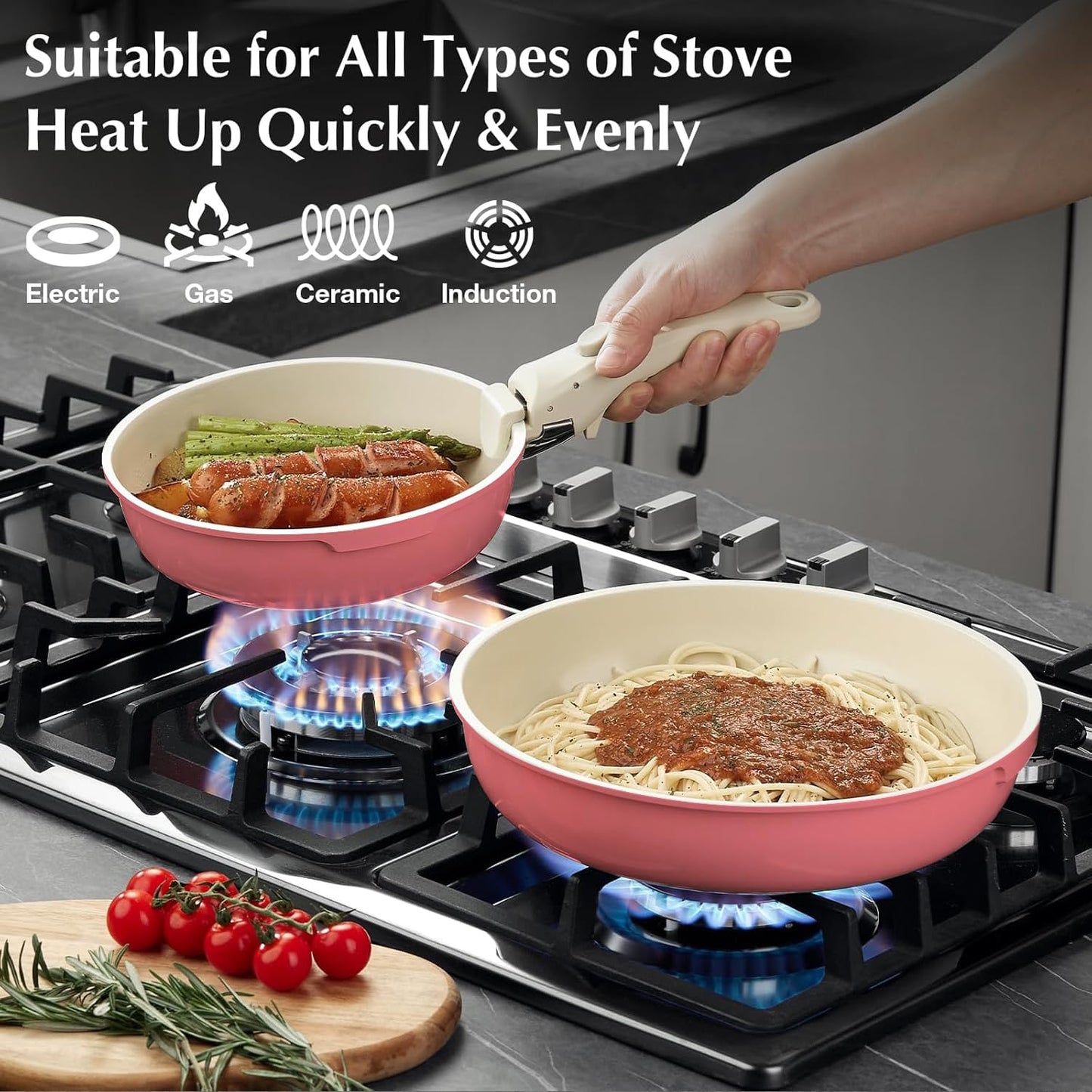 Ceramic Pots and Pans Set Non Stick, 7 Pcs Nonstick Cookware Set with Detachable Handle RV Camping Induction Kitchen Cookware Set Non Stick, PFAS PFOA & PTFE Free