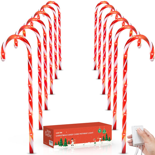 Luditek 24" Christmas Candy Cane Lights Outdoor Pathway - 8 Blinking Modes - Set of 12 Christmas Outdoor Outside Decorations Lights Indoor Holiday Xmas Yard Patio Walkway Garden Decor