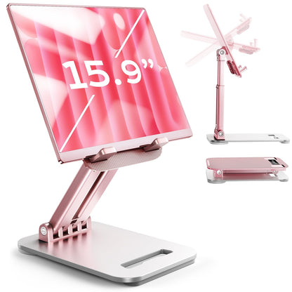 LISEN Tablet Stand for iPad Stand Holder Desk, Foldable Home Office Desk Accessories Travel for iPad Holder Dorm College Essentials Portable Monitor Stand Fits Tabs Kindle iPhone 4-15.9" Black