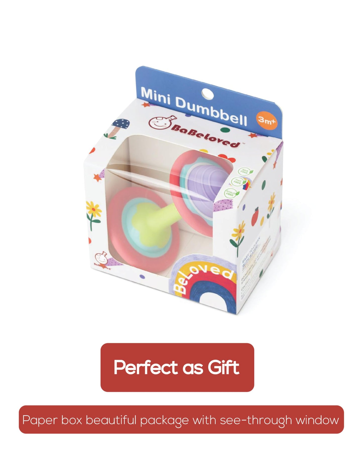 BaBeloved Mini Dumbbell Baby Teething Toys Multiple Sensory Montessori Durable Exercises Workout Soft Food-Grade Teethers for Babies Rattling Teething Relief, Chew Baby Toys 0-6 Months, BPA Free