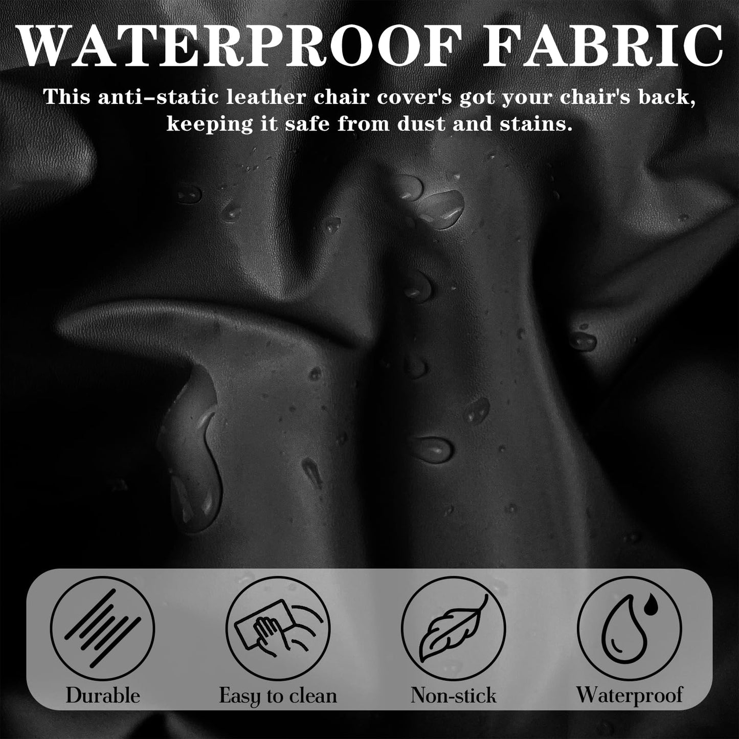 Lufyzora Pu Leather Dining Chair Seat Covers Set of 4, Waterproof Dining Seat Covers Stretch Chair Covers for Dining Chairs/Kitchen Room/Hotel, Odorless Seat Covers for Kitchen Chairs (Black - 4 PCS)