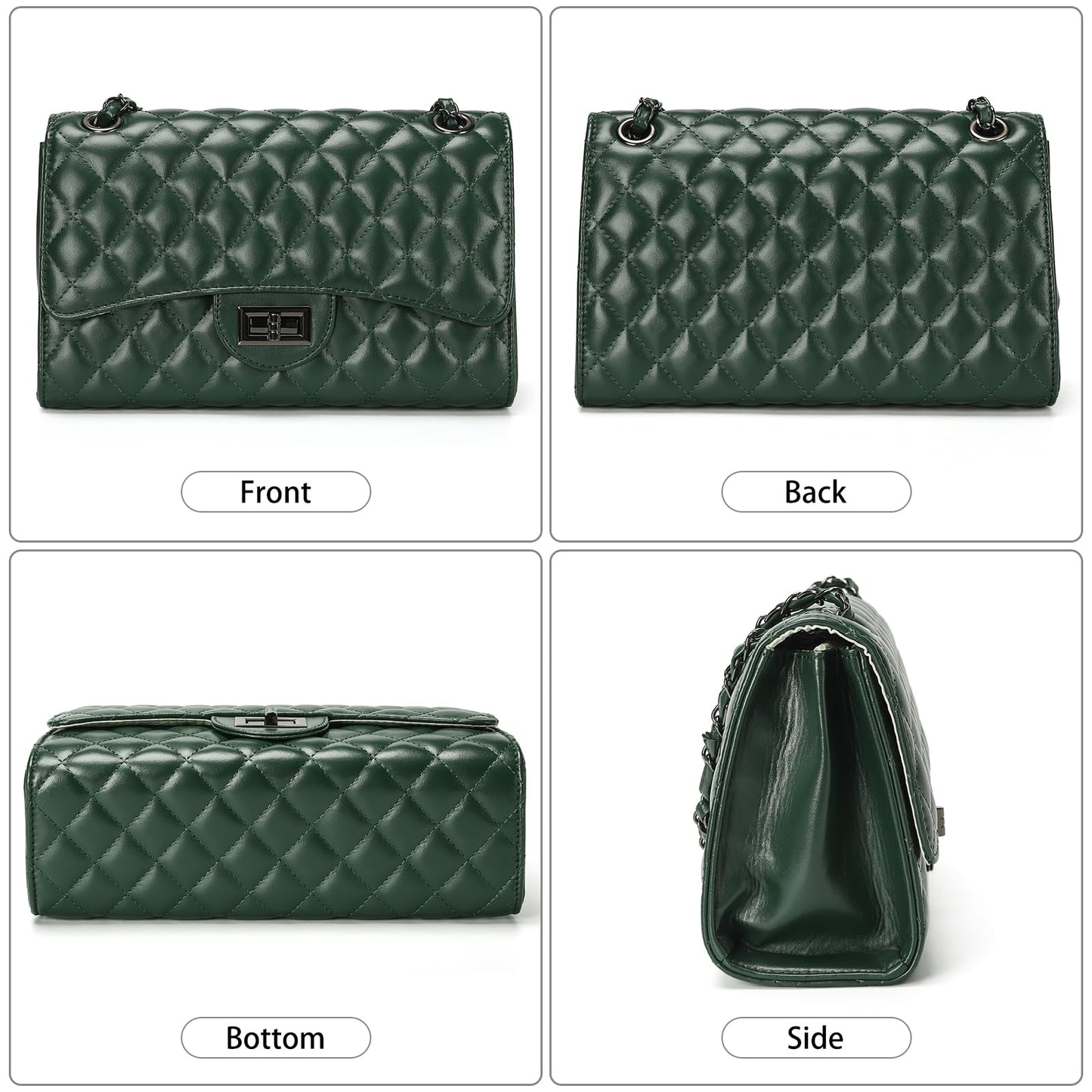 DIUY Quilted Leather Crossbody Bags for Women Trendy Ladies Shoulder Purse Satchel HandBag with Chain Strap, Green