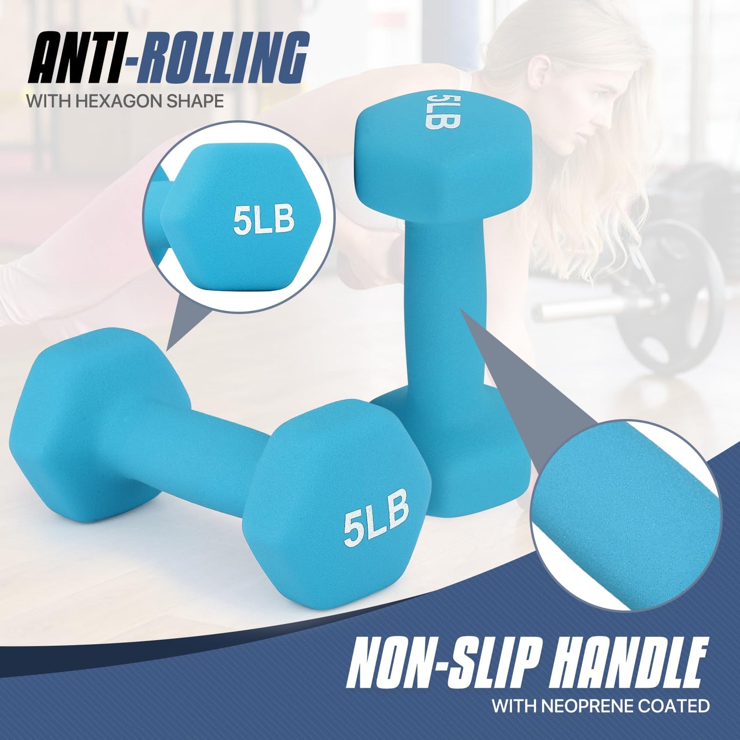 MADOG Dumbbell Set, Anti-Slip Neoprene Coated Hexagon Hand Weights for Home Gym Equipment Workouts Strength Training