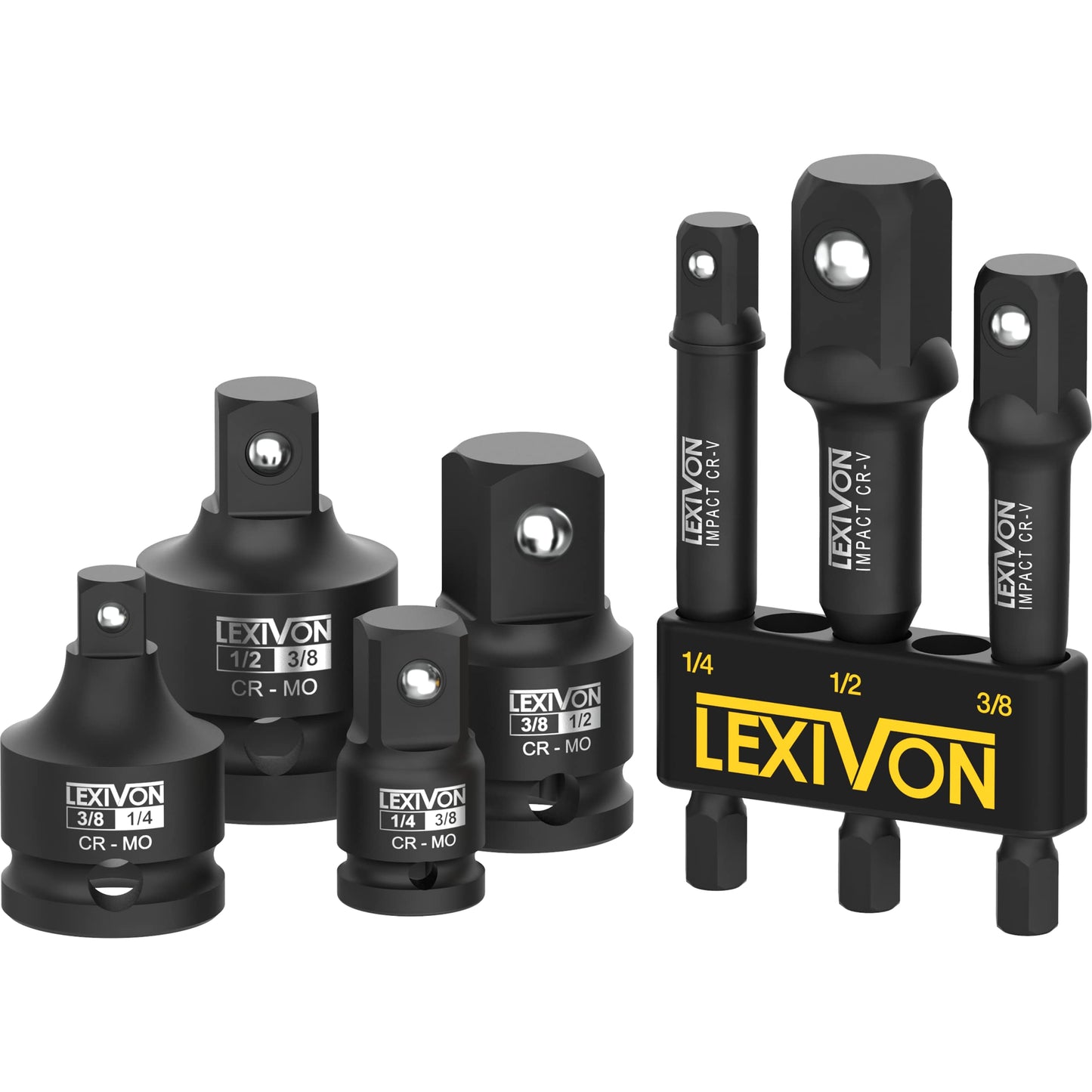 LEXIVON [2-Pack] Impact Grade Socket Adapter Set, 3" Extension Bit With Holder | 3-Piece 1/4", 3/8", and 1/2" Drive, Adapt Your Power Drill To High Torque Impact Wrench (LX-101X2)