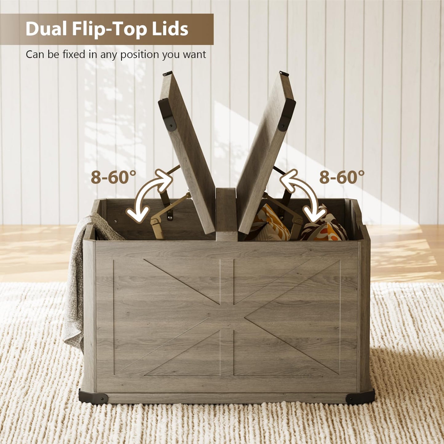 HOPUBUY Farmhouse Coffee Table with Hidden Storage - Rustic Wood Center Table for Living Room, Metal Corner Reinforcement, Square Design with Flip-Top Compartment, Brown