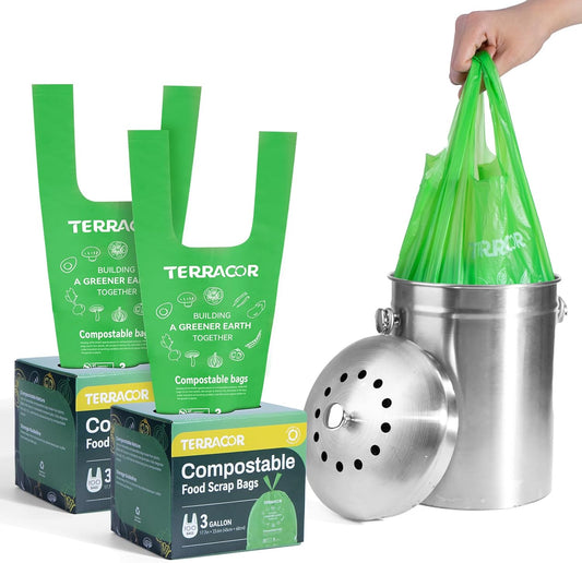 Compost Bags, Handle Tie Food Scrap Bags 3 Gallon,100 Count,Certified by BPI and ASTM D6400, Kitchen Compost Bin Compatible