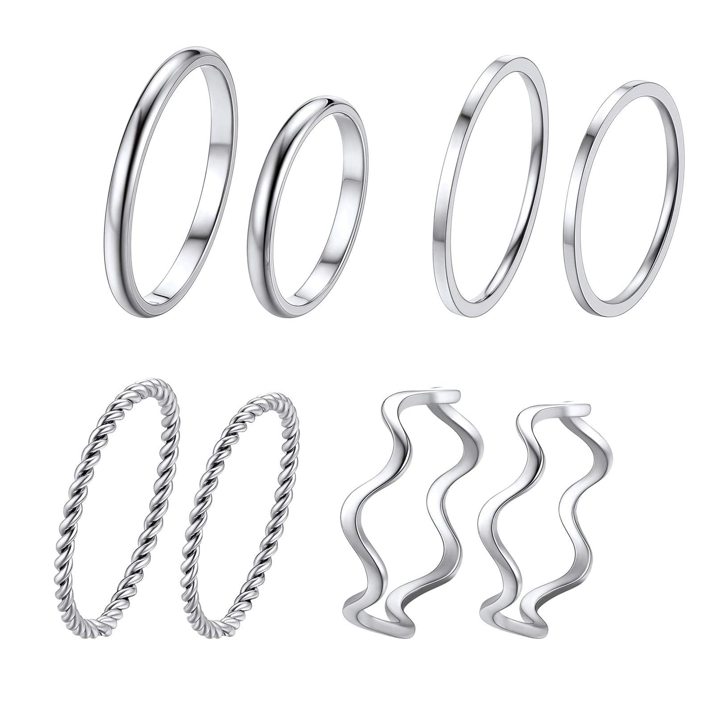 PROSTEEL Stainless Steel Rings Set, Women's Plain Band Knuckle Stacking Midi Rings Comfort Fit, Silver/Gold/Rose Gold/Black Tone, Multi Size #4-#12