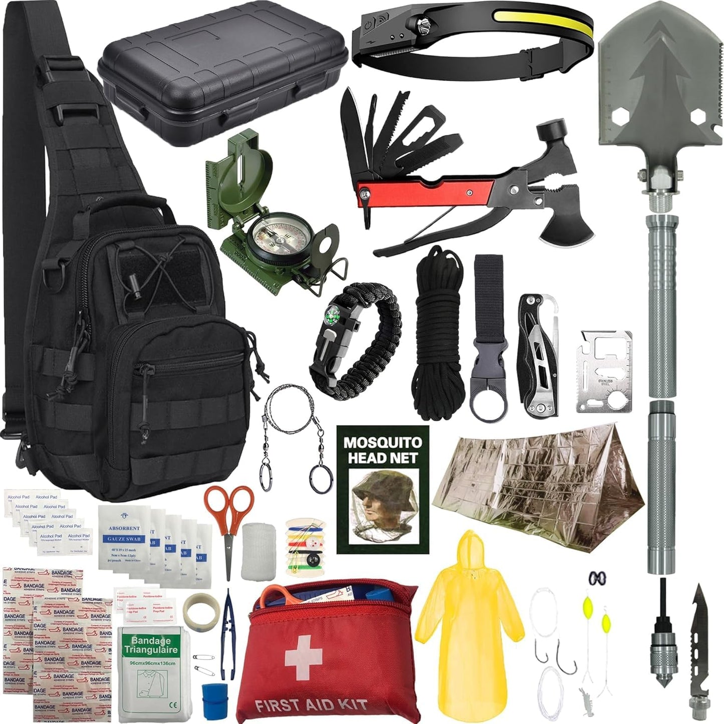 Survival Kit - All-in-One Survival Gear and Supplies for Camping, Hiking, Hunting, and Car Emergencies - Essential Tools, Great Gift for Men, Fathers, Boyfriends, Boys, Dads and Scouts