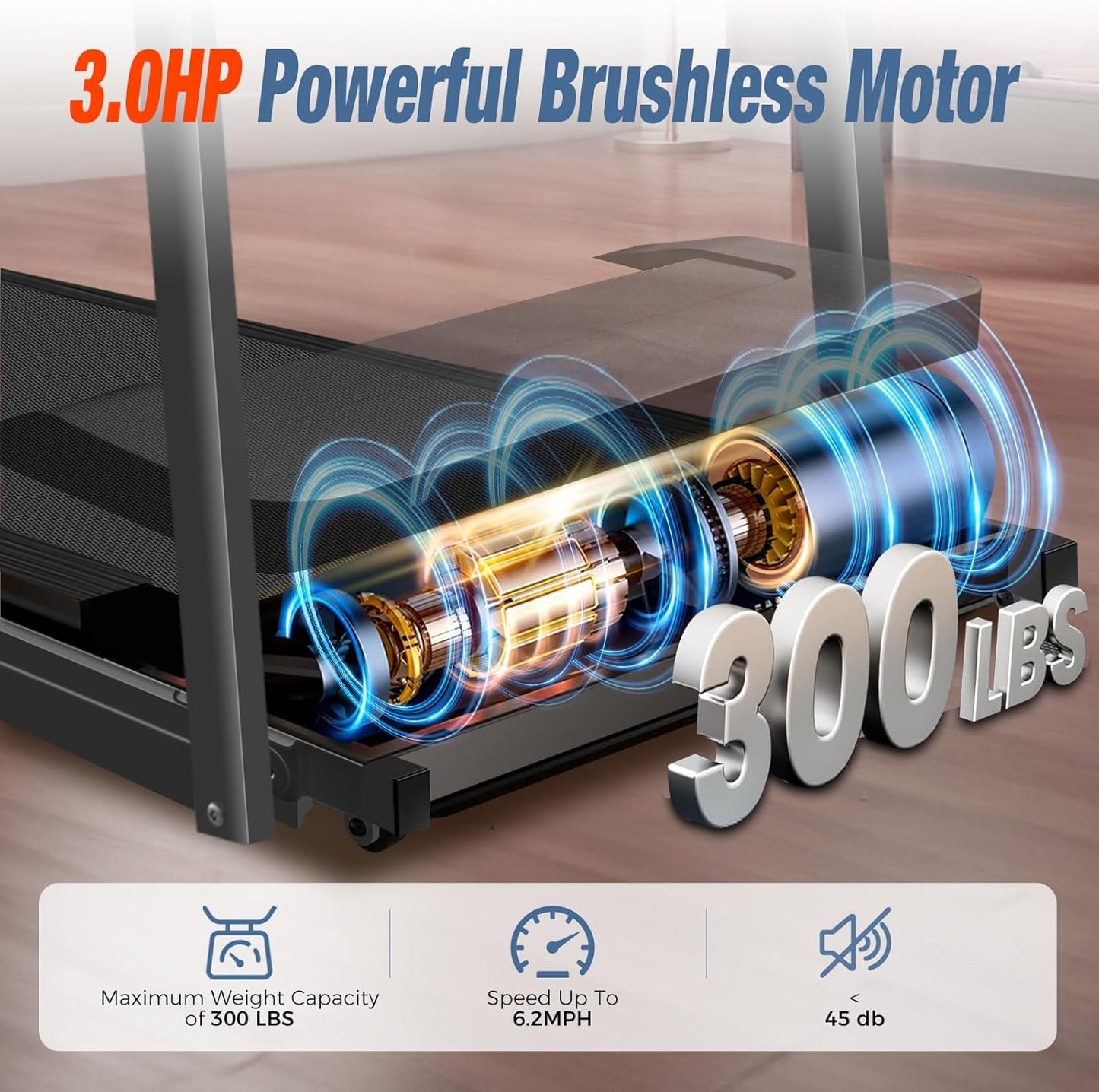 ApexNexus Treadmill with Handles, Portable Small Treadmills for Home and Office, 3.0HP Folding Walking Pad with 300 lbs Capacity, Cup Holder, LED Display and 12 Preset Programs