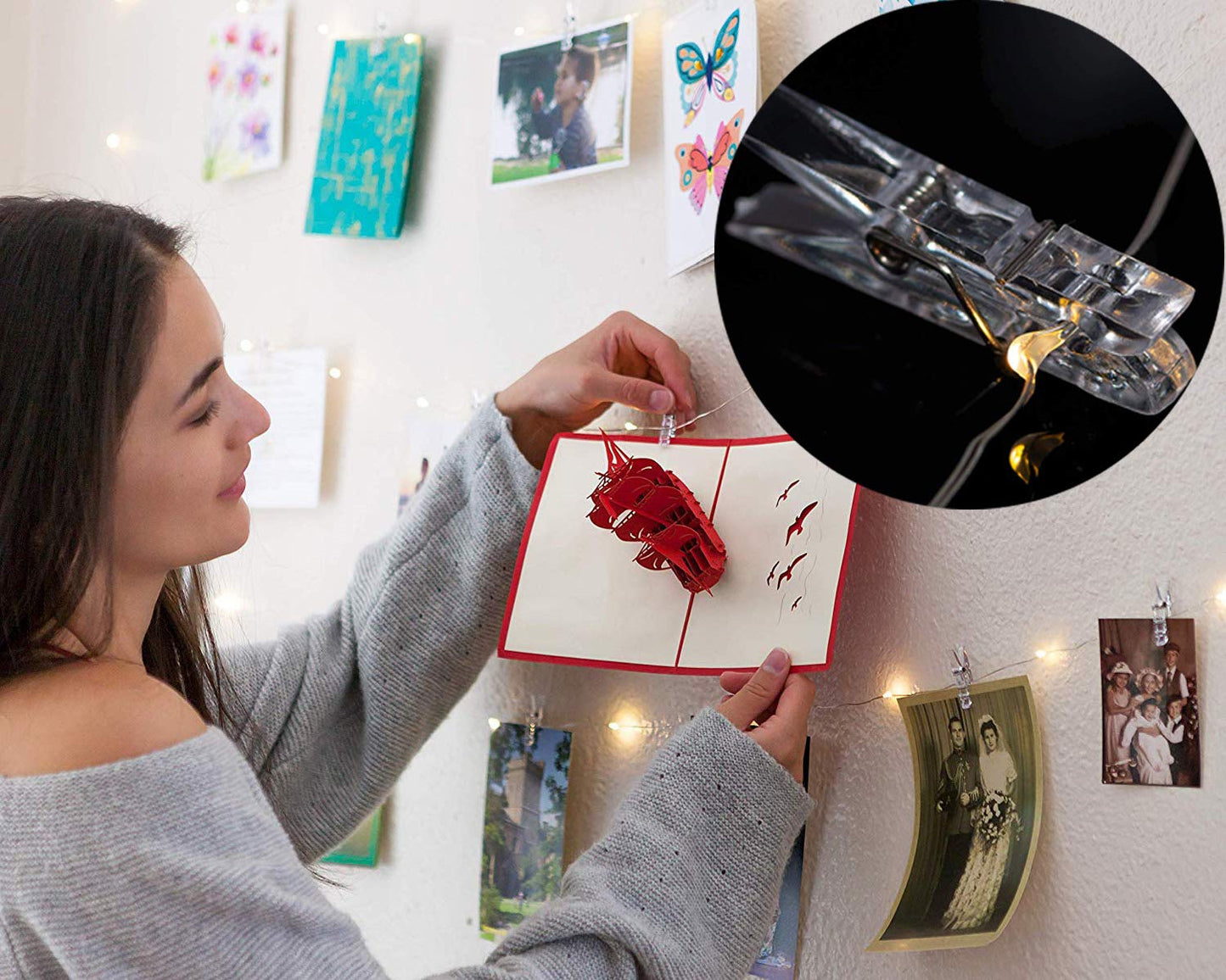 LECLSTAR 50 LED Photo Clips String Lights, 17ft with Remote - 8 Modes Fairy Lights to Clip on Pictures, Photos, Cards