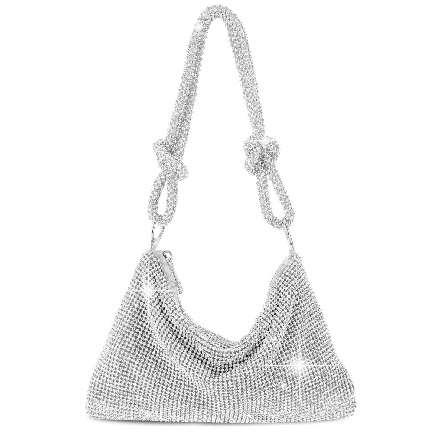 QLBO Silver Purse Rhinestone Purse Silver Clutch Sparkly Bag 10.2"×0.4"×6.69"