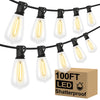 Brightever LED Outdoor String Lights 100FT Patio Lights with 52 Shatterproof ST38 Vintage Edison Bulbs, Outside Hanging Light Waterproof for Porch, Deck, Garden, Backyard, Balcony, Dimmable 2700K