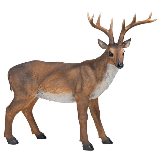 Design Toscano Big Rack Deer Buck Indoor/Outdoor Garden Decoy Animal Statue, 28 Inch Long, 24 Inch Tall, Cast Stone Resin, Brown Finish
