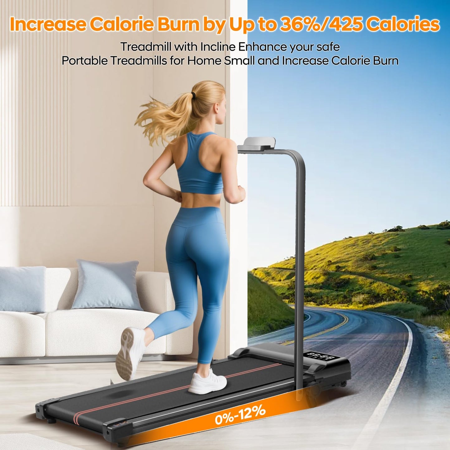 Walking Pad Treadmill with 12% Incline and Handle Bar, 3.0HP Folding Foldable Treadmills for home small, Portable Small Treadmill with Handles, Small Treadmills with Incline and Remote, 320LB Capacity